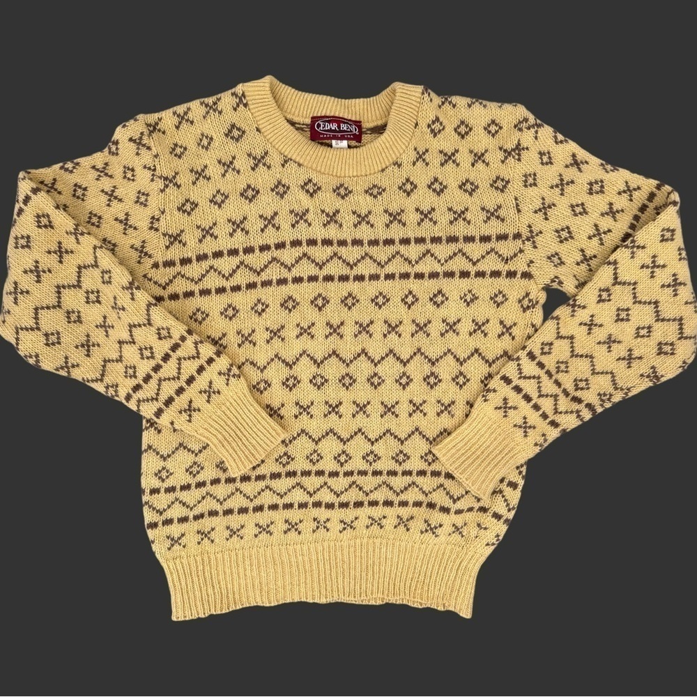 Vintage Cedar Bend Wool Blend Knit Sweater Men’s Medium USA Mustard Brown